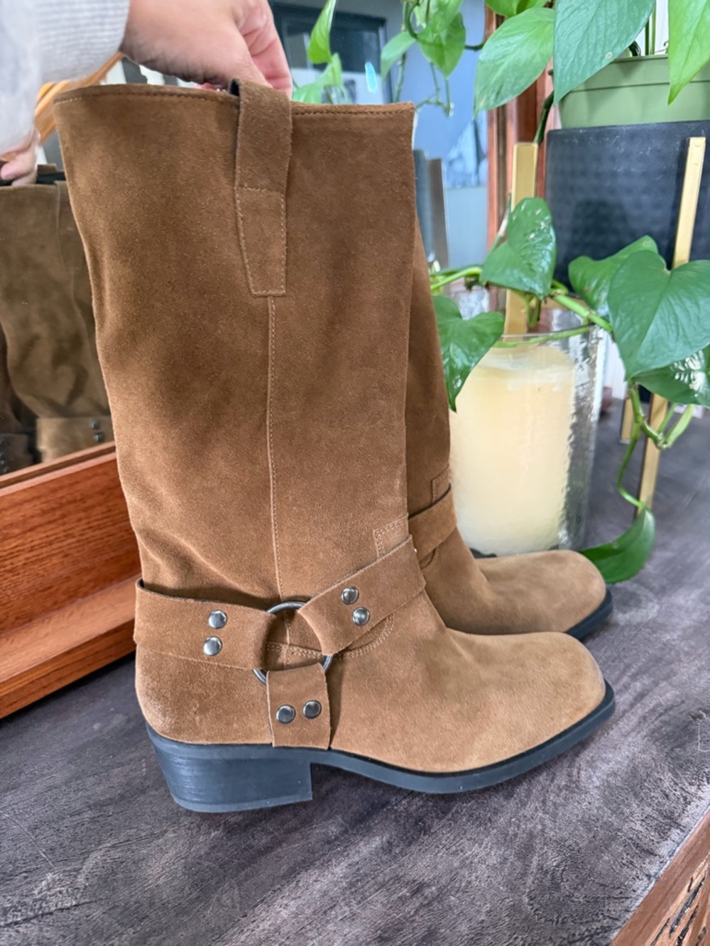 Steve Madden Brown Suede Slouchy Harness Boots Size 7.5